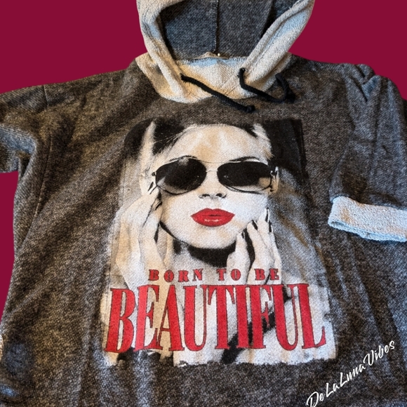 Papaya Juniors Small Glamour Hoodie with Drawstring. "Born to be Beautiful" - Picture 6 of 7